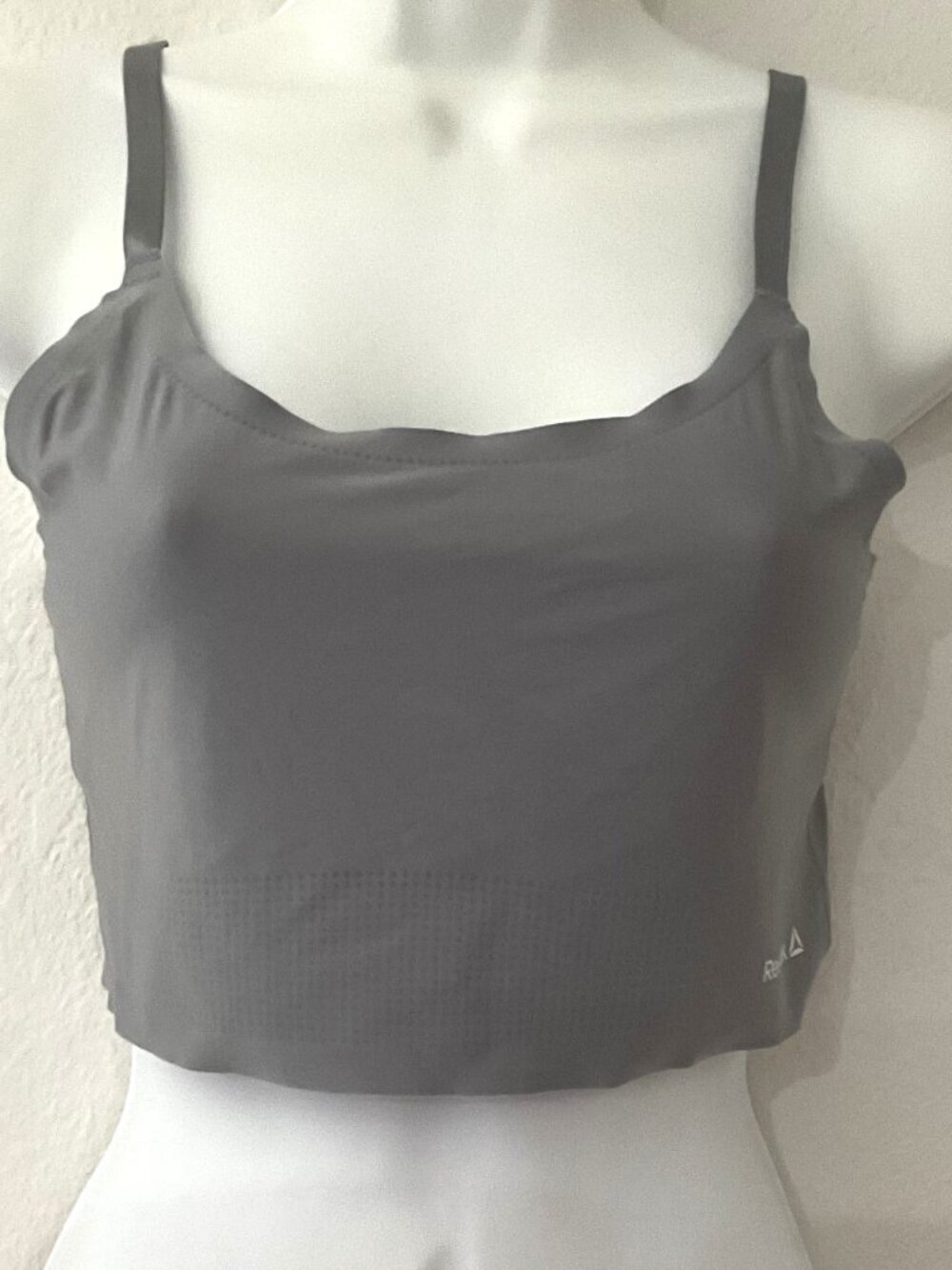 Reebok Gray Lightweight Cami Sports Bra Medium White Logo